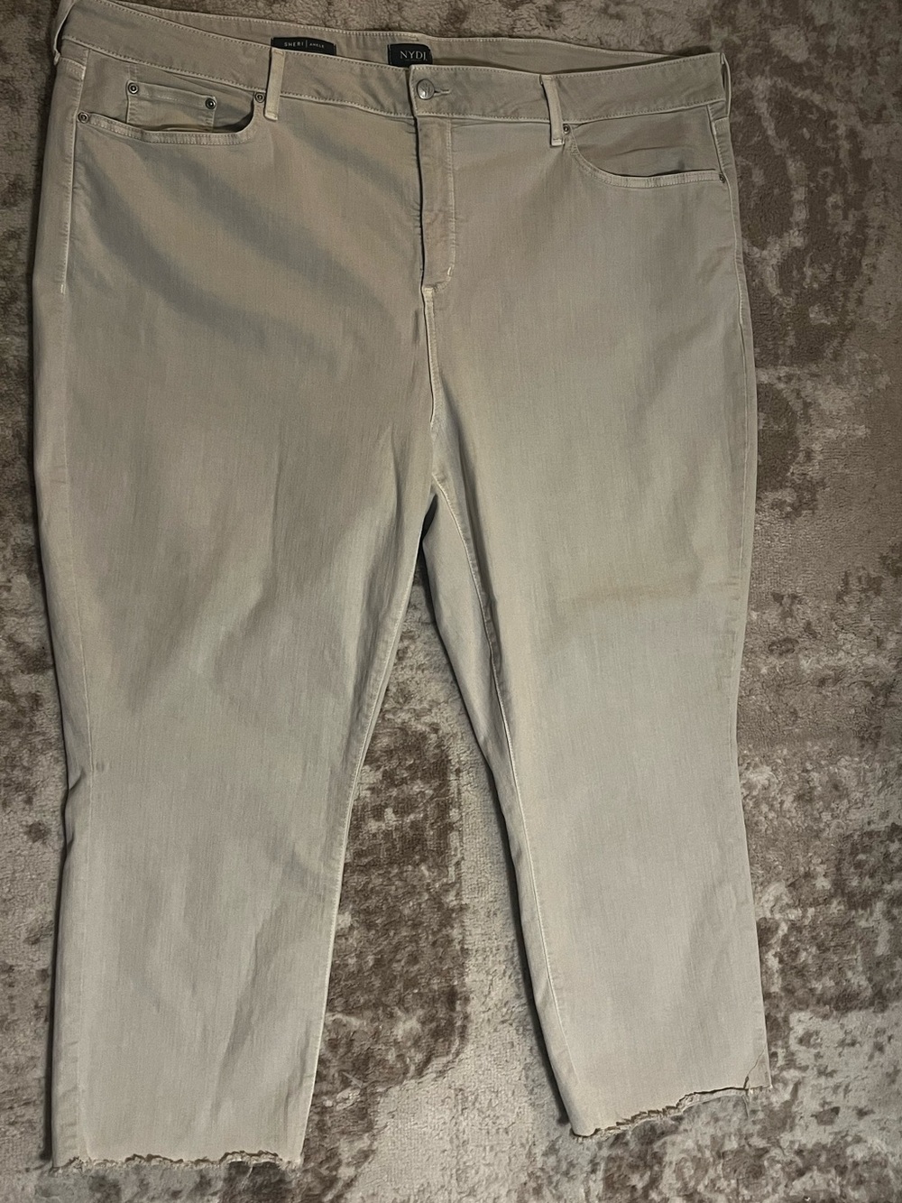 NYDJ Sheri Ankle Jeans Size 26W Beige Tan Lift Tuck Stretch Plus Raw Hem Pants